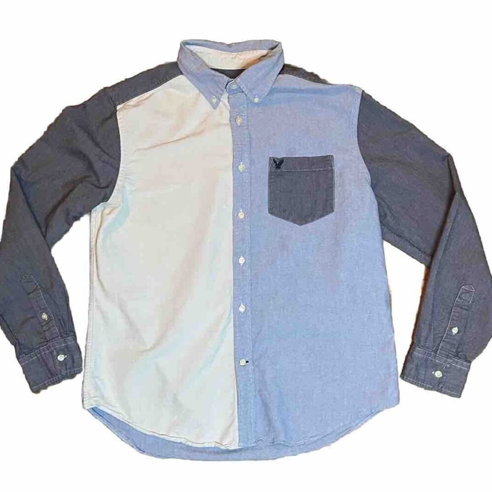 American Eagle Men’s Blue Patchwork Colorblock Bu… - image 1